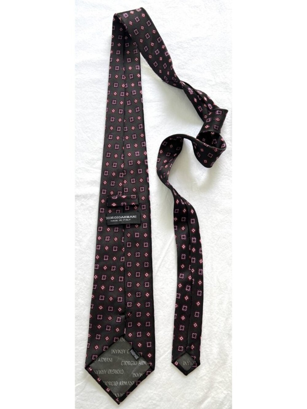 Vintage Giorgio Armani 4" Silk Tie Italy Black Purple Pink Micro Geometric Wide